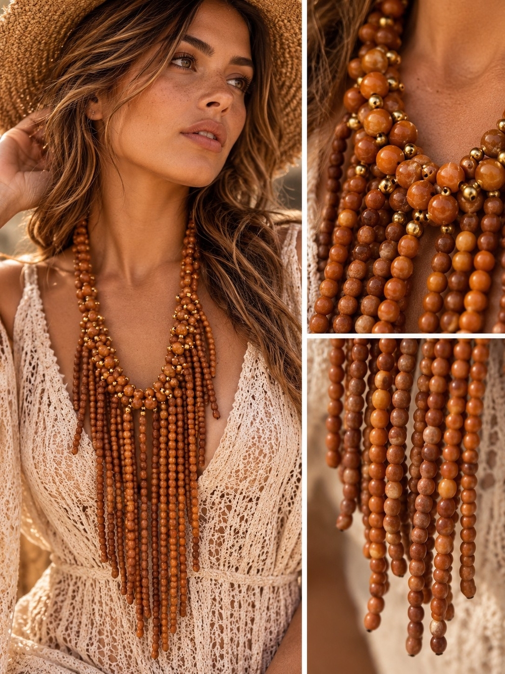 Boho Multi-Strand Brown Beaded Fringe Necklace